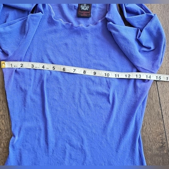 Jean Paul Gaultier Femme Lettuce Edge Top Blue Long Sleeve Sheer Stretch Mesh - Picture 10 of 12